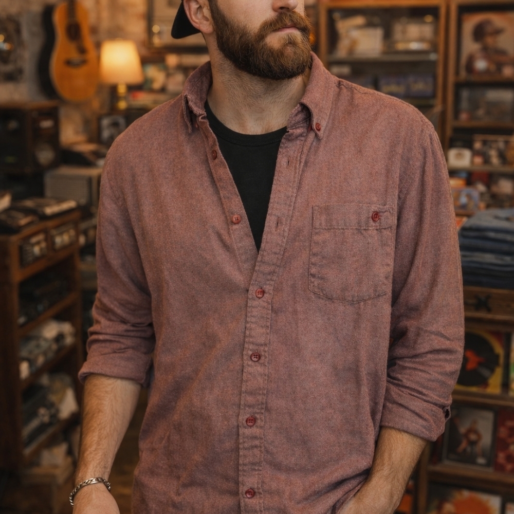 Stylish Men's Button Down Shirt in Red